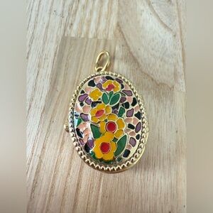 Details ladies gold tone floral enamel design hidden watch pendant NEW BATTERY